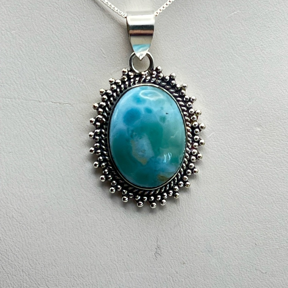 Elegant Sterling Silver and Blue Larimar Pendant Necklace